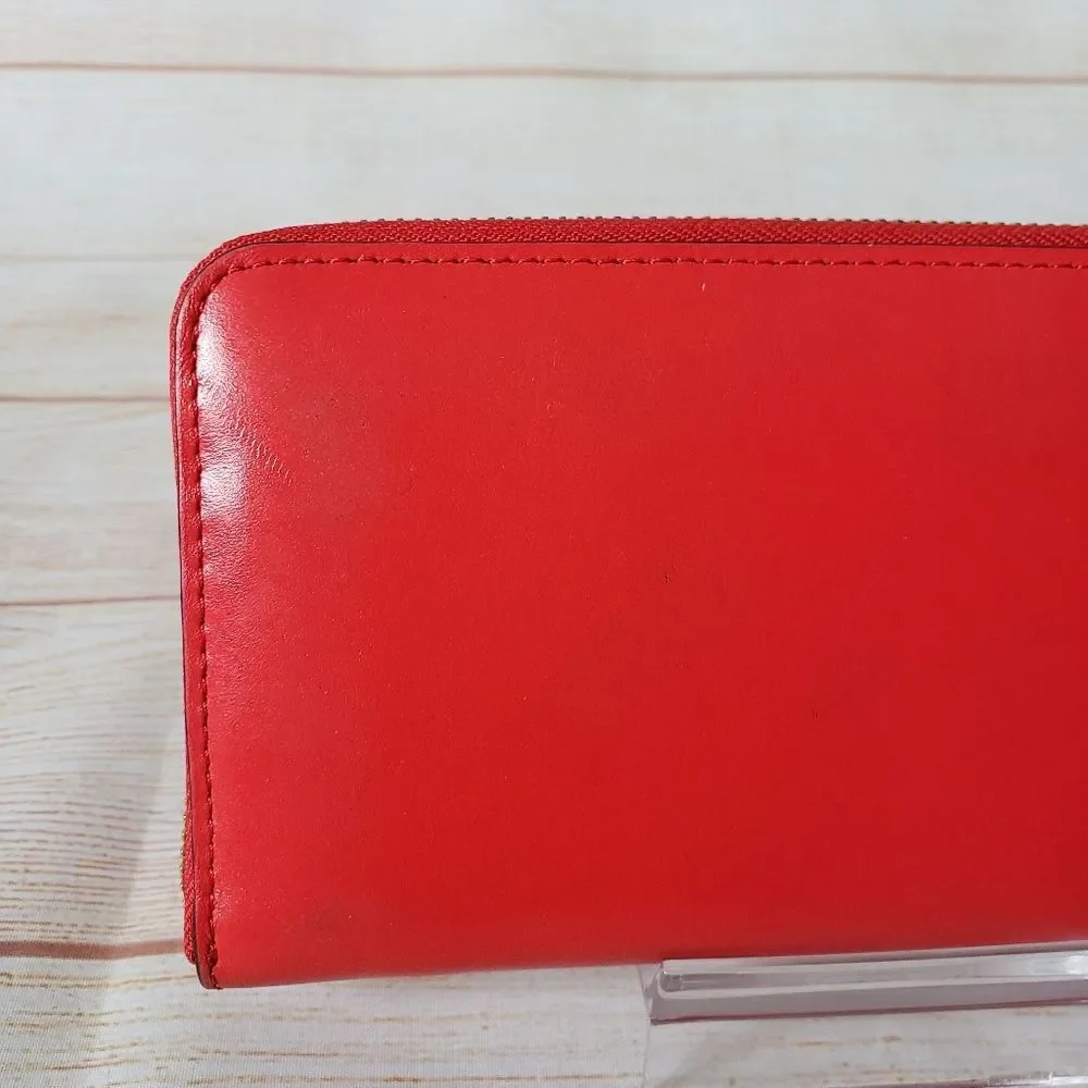 Kate Spade Leather Neda Bridge Place Zip Around Long Wallet Bow Pink Red